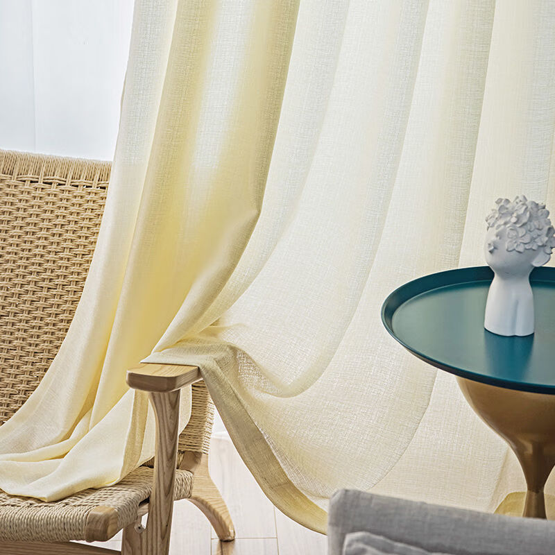 犇居飙法式香草奶油色纱帘透光不透人卧室客厅阳台窗帘遮阳防晒半遮光