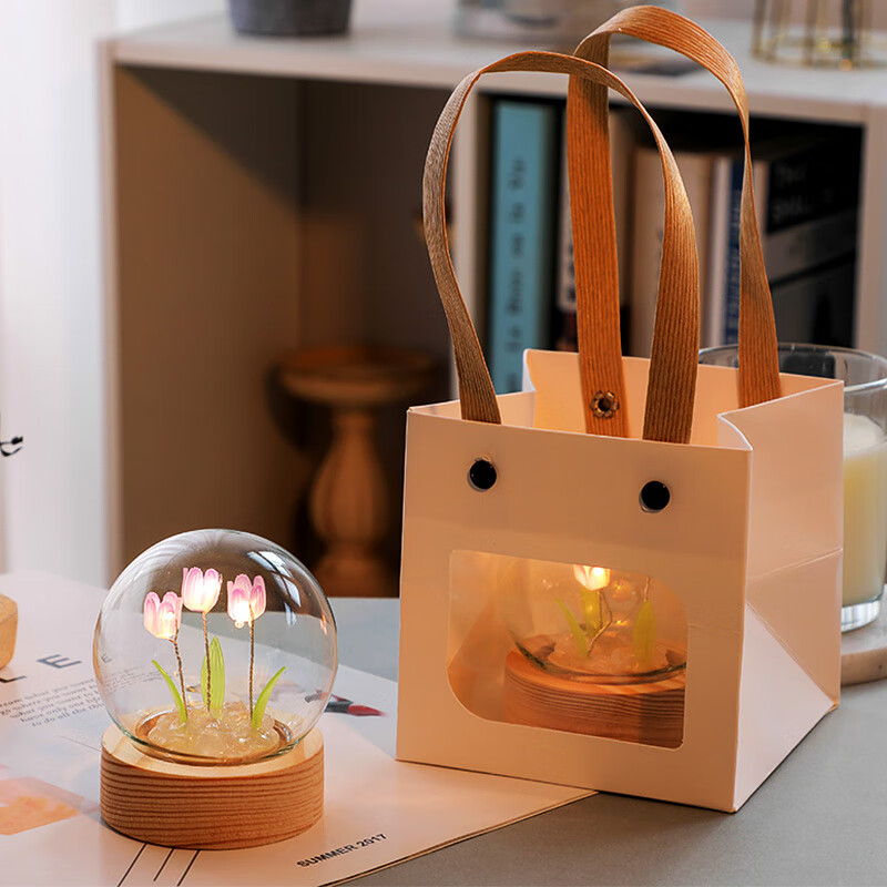 小妮秋郁金香小夜灯装饰摆件diy手工520情人节礼物生日送妈妈老师女友 紫色成品（3朵花）+礼品袋 无规格