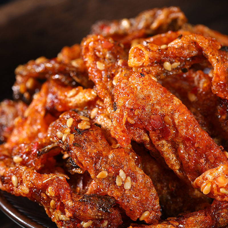 即食香辣鳕鱼皮鱼皮麻辣海鲜办公室网红零食鱼干小吃油炸鱼片 超值