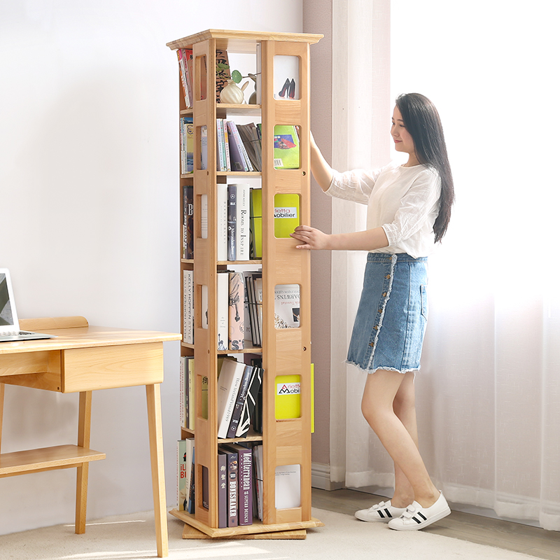 香木语 德国进口实木旋转书架360度书柜学生简易创意落地书架置物架现代简约书架 A4-2六层原木色