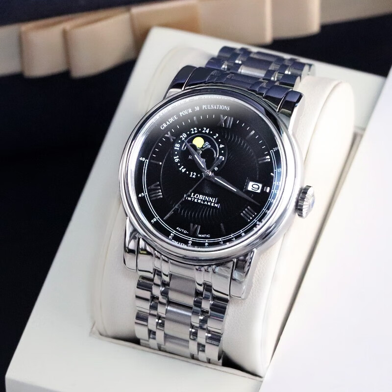 罗宾尼(lobinni)男士手表大表盘手表男商务机械表男夜光防水全自动