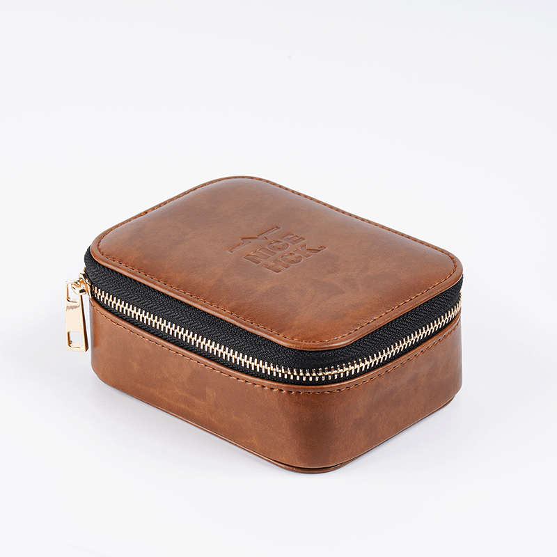 NICEHCK 大尺寸高档拉链耳机包PU盒便携多功能用途防压抗震保护收纳数据线数码U优盘HiFi线材 大容量PU拉链耳机盒-棕色款