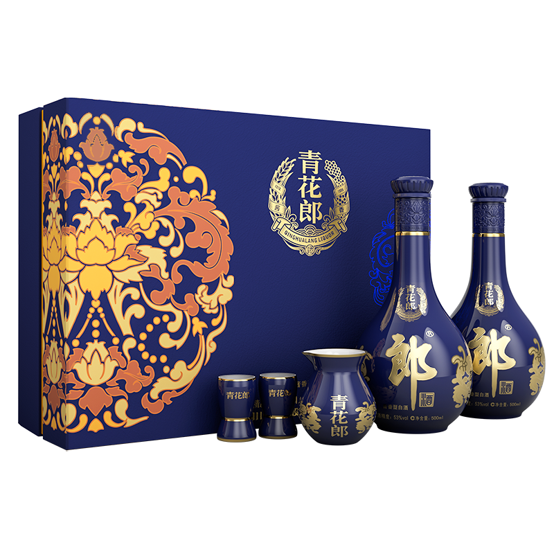 郎酒 青花郎礼盒 53度酱香型白酒 500mlx2瓶 庄园酱酒