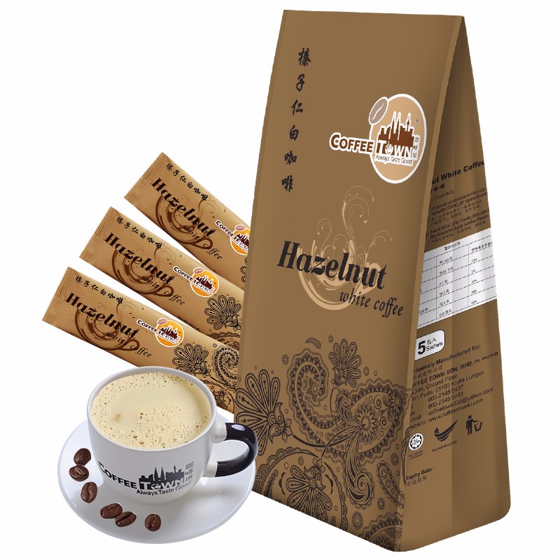 咖啡城 马来西亚原装进口速溶咖啡 白咖啡  脱脂奶粉调配 醇香浓郁 榛子仁白咖啡525g