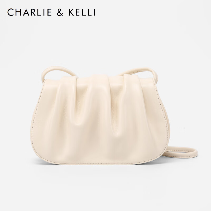 CHARLIE&KELLI云朵包2020夏季新款流行白色包包轻奢C&K女单肩斜挎褶皱气质简约百搭女包 米白色
