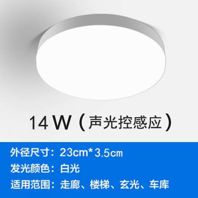 感应吸顶灯雷达人体感应声光控过道楼梯楼道声控工程车库走廊 声控感应 14瓦白光【带光控】吸顶灯