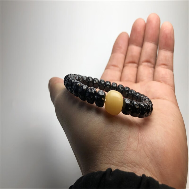酷奇象(kuqixiang)文玩椰蒂陨石坑老型桶珠手串搭配菩提男女单圈椰蒂