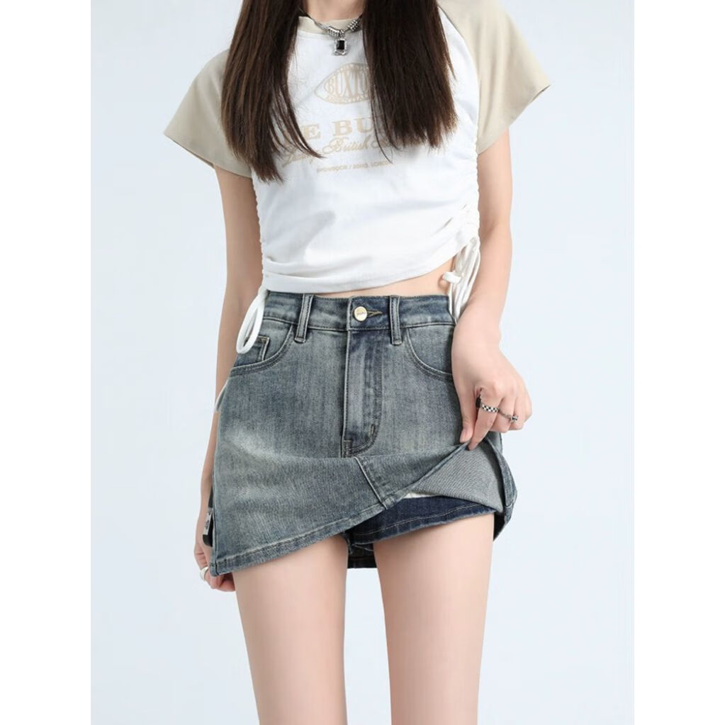 夹谷牛仔裙女夏季新款韩版高腰短牛仔短裙女夏季2023时尚新款辣 复古