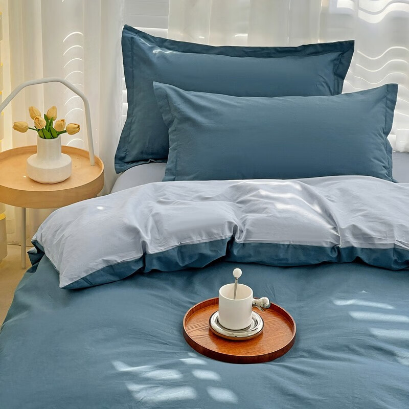 恒源祥 被套 纯棉被套单件全棉舒适简约北欧风纯色被罩单双人被套 宝蓝＋月白兰 150*200cm