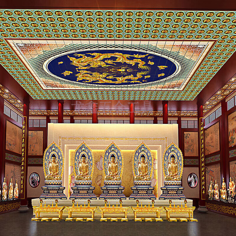 施韵令仿古建筑彩绘浮雕龙板寺庙佛堂板古典故宫腾龙吊顶装修材料 600