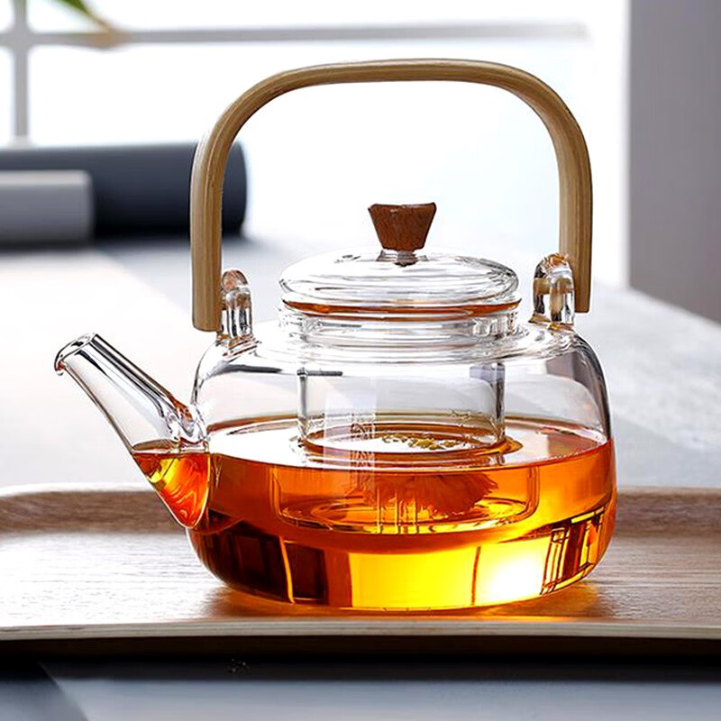 普诺尔高硼硅玻璃煮茶壶泡茶提梁壶茶水分离煮茶器明火煮养生壶围炉煮茶 玻璃茶壶 1000ml