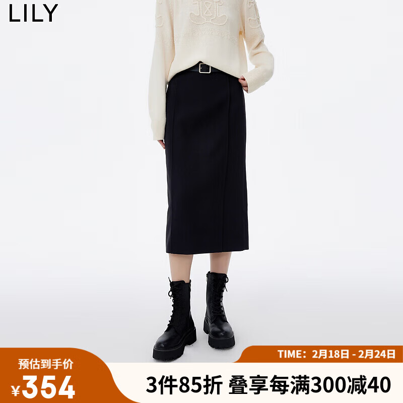 LILY2024春新款女装时尚气质通勤显瘦高腰长款铅笔裙商务半身裙女 510黑 M