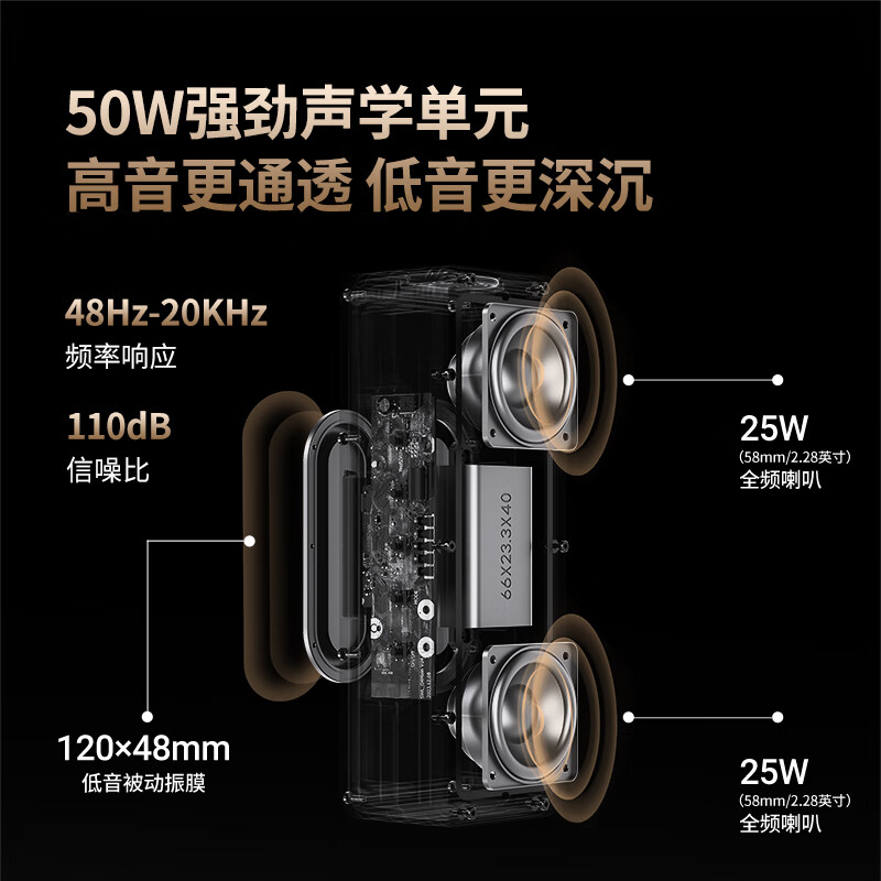 BOGASING G4蓝牙音箱便携式家用无线小型高音质车载电脑小音响迷你重低音炮户外露营音箱大音量小钢炮原装 极夜黑【50W大功率+8000mAh】 发绕级+DSP新升级+IPX7级防水