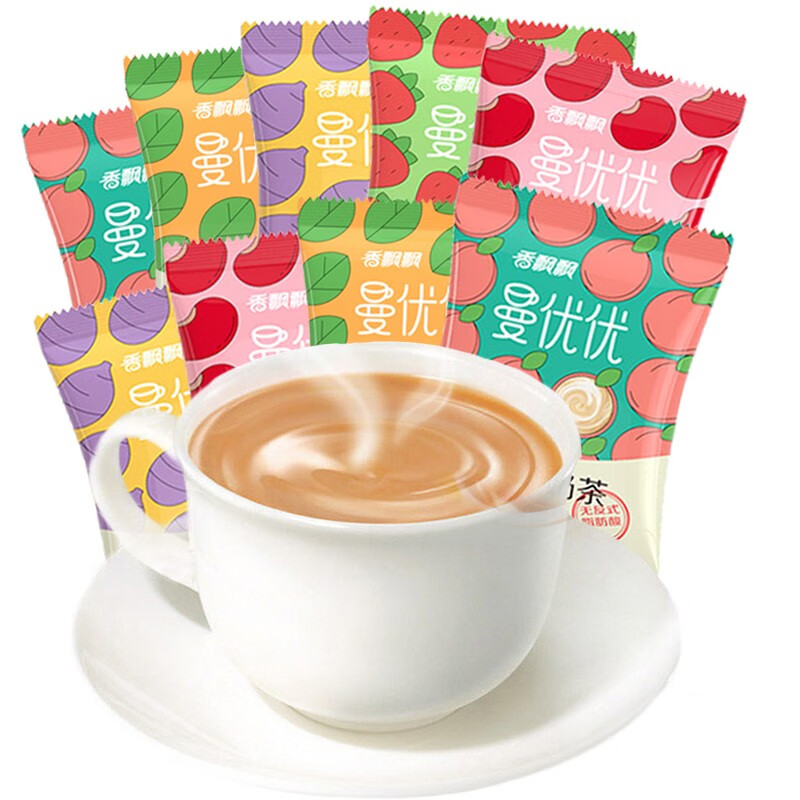 香飘飘奶茶袋装曼优优混合多口味红豆味白桃草莓味速溶奶茶粉aa 原味
