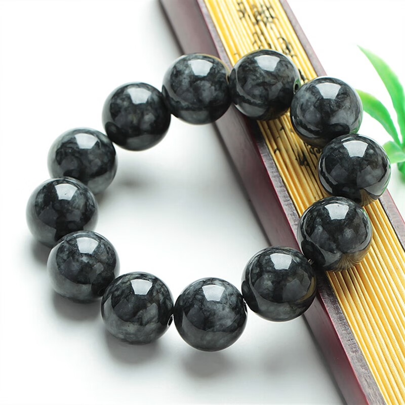 甘夏 翡翠玉乌鸡玉手串 缅甸a货原矿乌鸡玉石手链手串8,13,18男 油