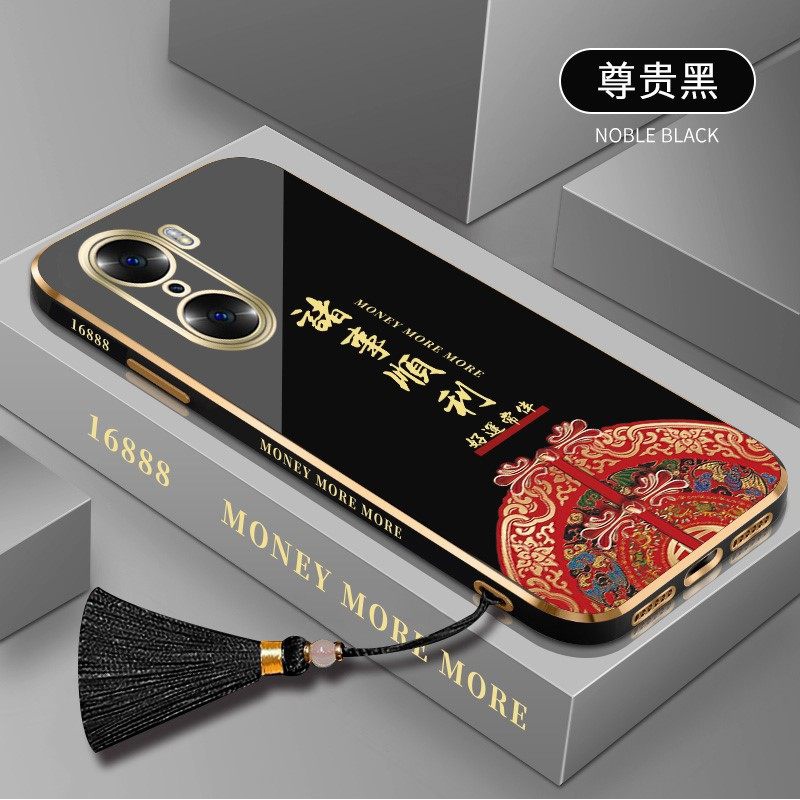 適用華為榮耀60手機殼諸事順利國潮新款60pro電鍍硅膠保護套honor全包2022年新款保護套潮網(wǎng) 榮耀60-炫酷黑-GS006諸事順利配黑色流蘇