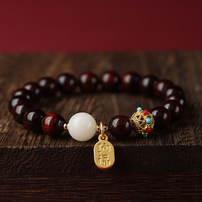 拾禾正宗小叶紫檀手串男满金星印度檀香木转运珠手链女单圈情侣礼物