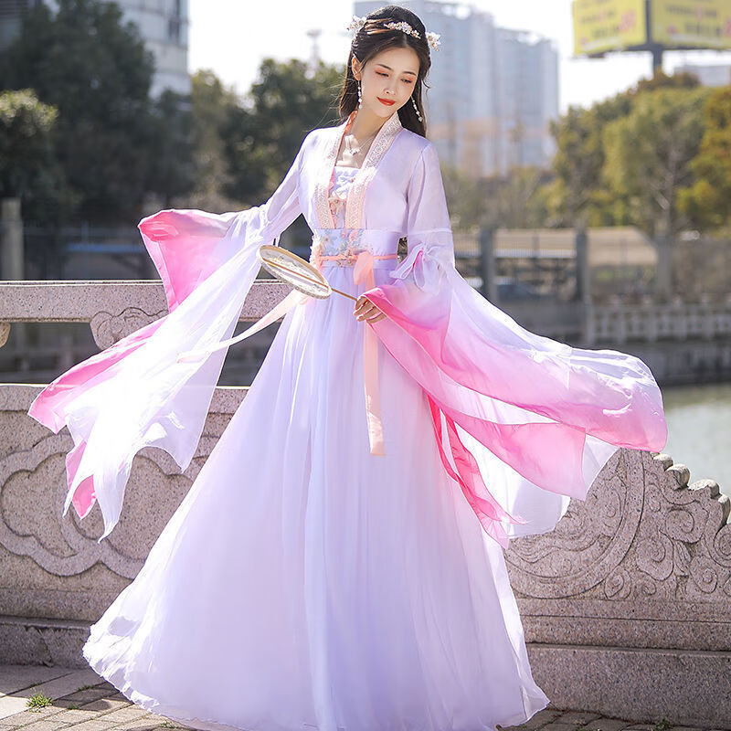 帯電防止処理加工 【新品】漢服 十二花神 水色・薄緑・インナーピンク