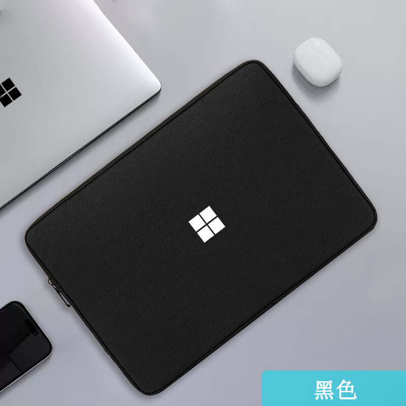 适用微软Surface Pro 9笔记本电脑包surface pro 8/7/Laptop Go 2 黑色【白微软】 加绒防水保护套 10.5英寸