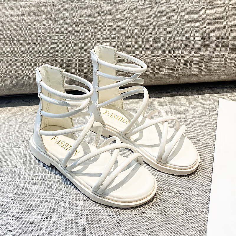 儿童女生夏天凉鞋10岁小学平底女童新款露趾罗马鞋时装公主鞋拉链软底