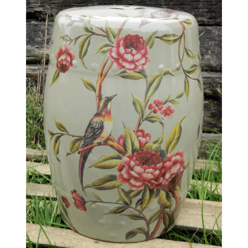 鼓凳中式美式新中式陶瓷鼓凳轻奢圆凳古筝琴凳陶瓷凳坐墩手绘换鞋凳子 卡其色 077