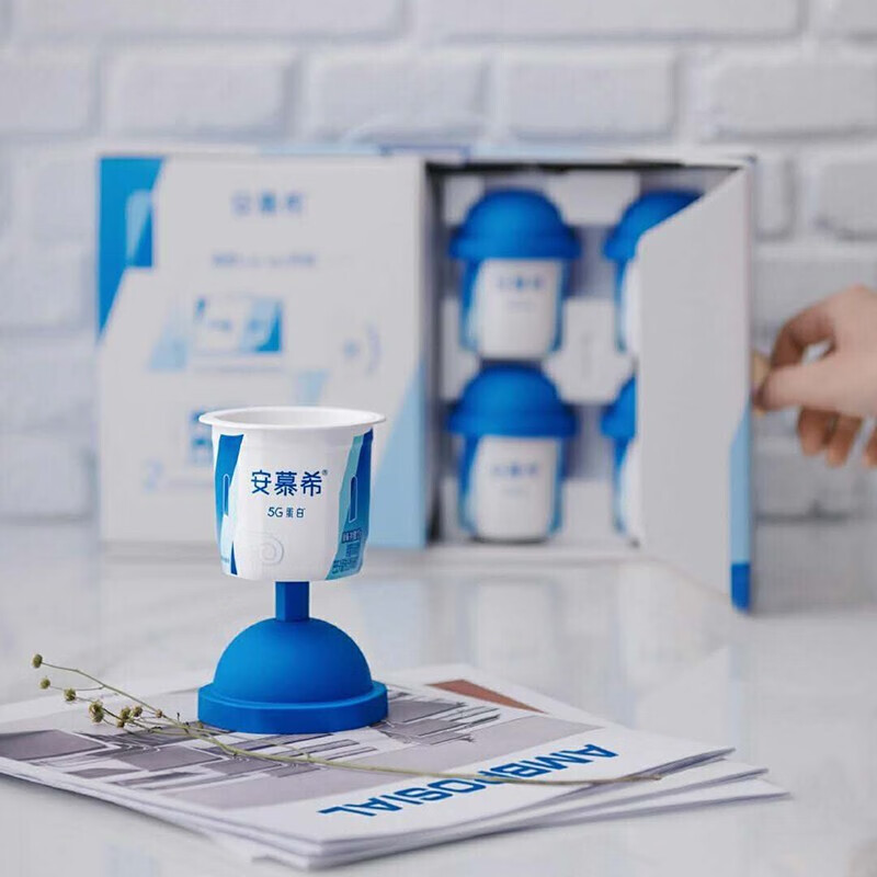 伊利安慕希5g蛋白蓝胖子凝酪勺吃酸奶 酸牛奶125g*8杯/整箱