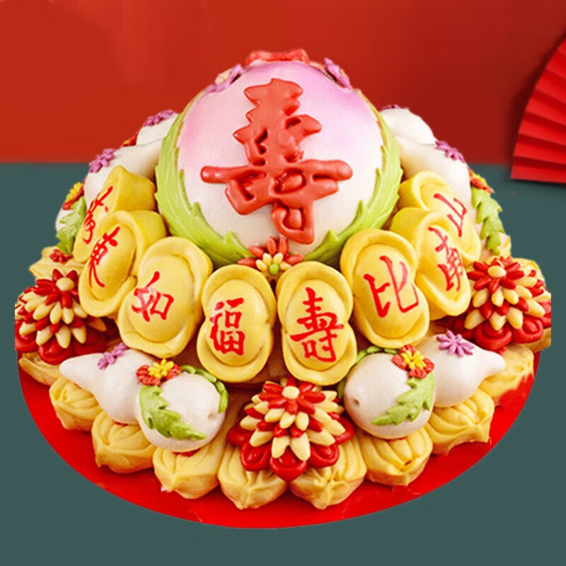 速缘乐寿桃馒头生日老人礼盒祝寿礼品传统糕点花馍贺寿宴中式蛋糕c