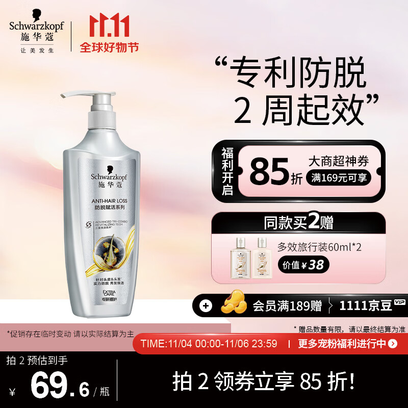 施华蔻(Schwarzkopf)防脱育发护根防落发洗发水400ml(无硅油 防脱育发 防掉发) 怎么看?