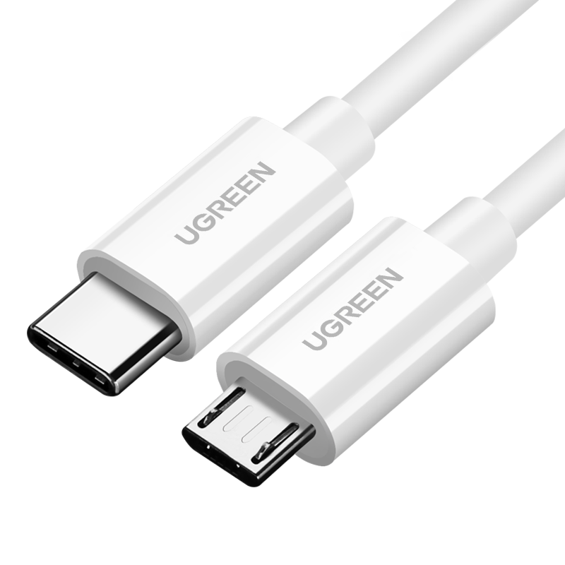 绿联 Type-C转Micro USB公对公数据线 2A快充数据传输充电二合一电源线 支持安卓华为小米 1.5米 40419 白色