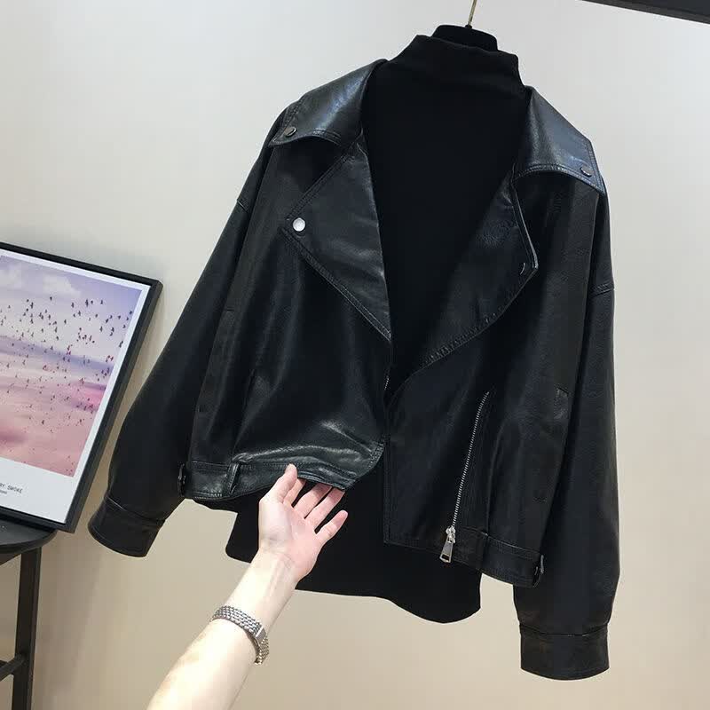 嘻楠 大码女装皮衣棒球服外套女韩版2022年春秋新款宽松显瘦夹克上衣潮 黑色皮衣 2XL 建议140-160斤使用感如何?