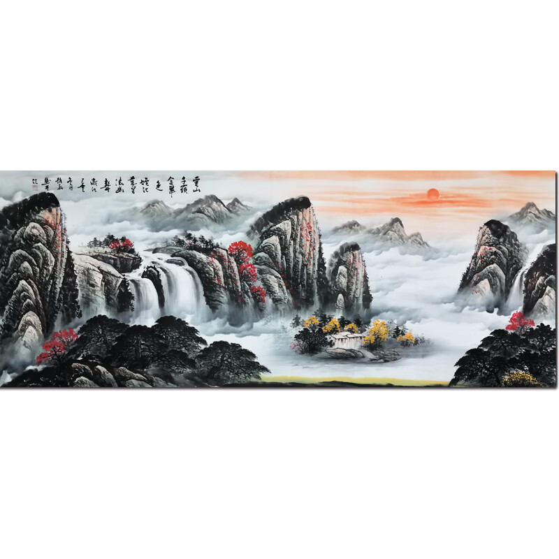 手绘画精品画国画赵弘《雲山千岭含翠色》装饰画客厅画山水画源逺流長