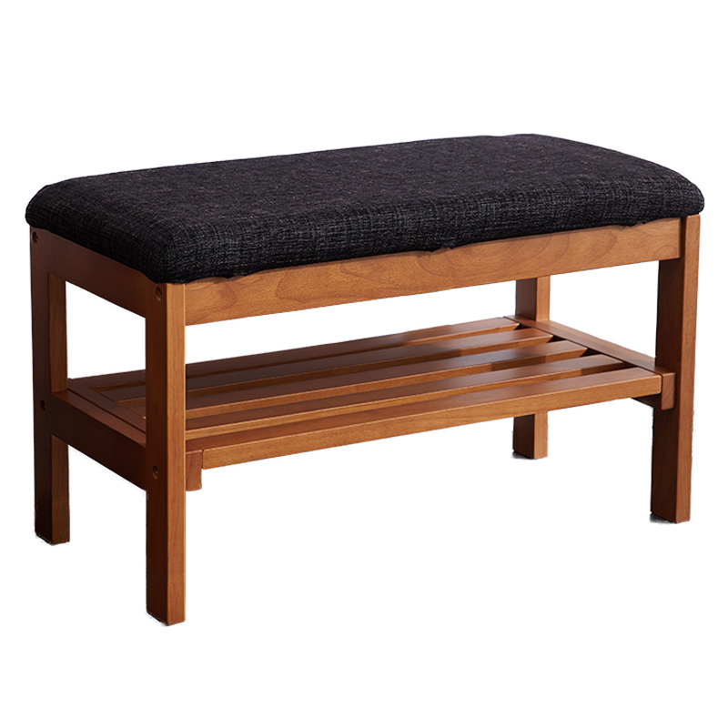 越茂 实木换鞋凳 布艺沙发凳 可拆卸鞋凳式鞋柜玄关试鞋凳 原木色