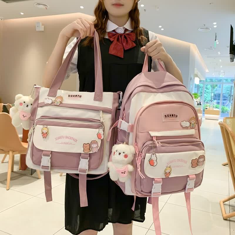 布依诺书包小学生女一二三到六年级双肩包大容量初高中背包休闲百搭耐磨 粉色双肩包【带围巾熊挂件】怎么看?
