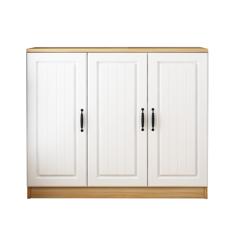 梵耀 北欧鞋柜简约多层阳台储物柜防晒飘窗柜收纳柜杂物地柜矮柜欧式大容量实木柜子定制 80*40*80cm 双门三层 浅胡桃色实木板