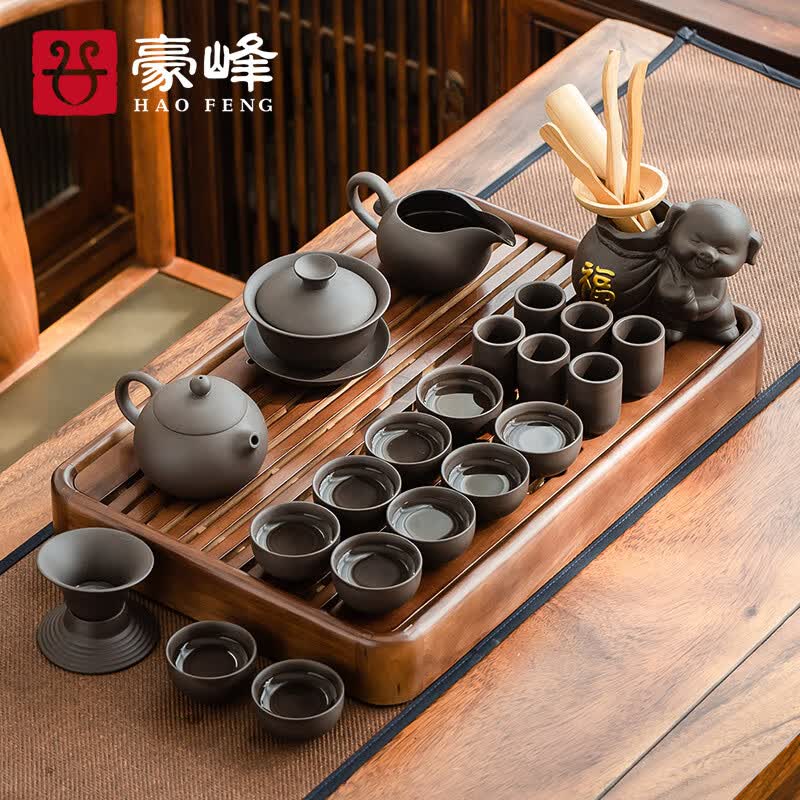 豪峰整套功夫原矿紫砂茶具套装家用实木茶盘托盘茶台茶杯茶具配件高性价比高么？