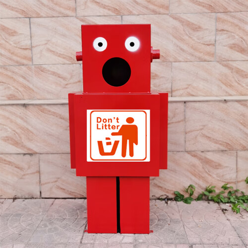 分类垃圾桶户外消防主题公园大号翻盖式 【小号红色】统一标志(单放)