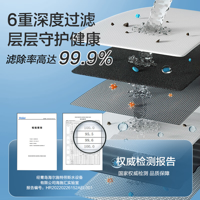 海尔净水器家用双出水厨下式1000G直饮机鲜活直饮RO反渗透纯水机搭配前置过滤器净热一体管线套装新款 【高端套装】净热彩屏直饮两件套