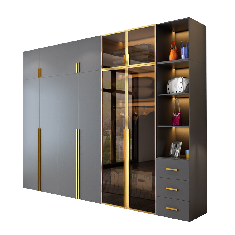 初暖 大衣柜平开门卧室家具极简易轻奢钢化玻璃门衣柜子衣橱 灰色 二门主柜80*50*200cm 玻璃门