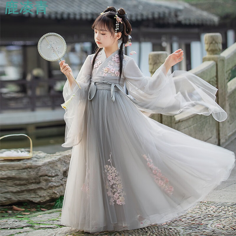 鹿凌青汉服女童中国风古装连衣裙仙儿童唐装古风襦裙大童广袖汉服5-12