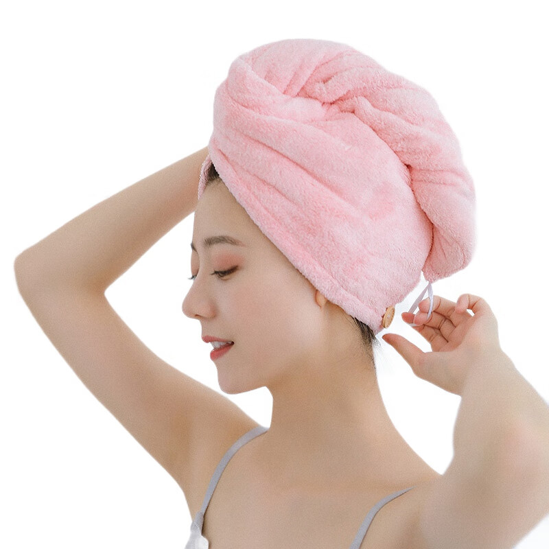 洁丽雅（Grace）干发帽女 吸水柔软加厚速干毛巾包头巾可爱干发巾 粉色1条（160克加厚） 63*26cm