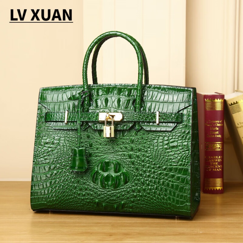 lv xuan法国风轻奢高端国际大品牌鳄鱼纹皮女士手提包真皮时尚大 绿色