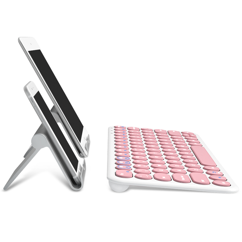 航世（BOW）HB098S 多设备三蓝牙键盘 超薄便携iPad平板手机无线键盘 时尚男女蓝牙键盘 粉色