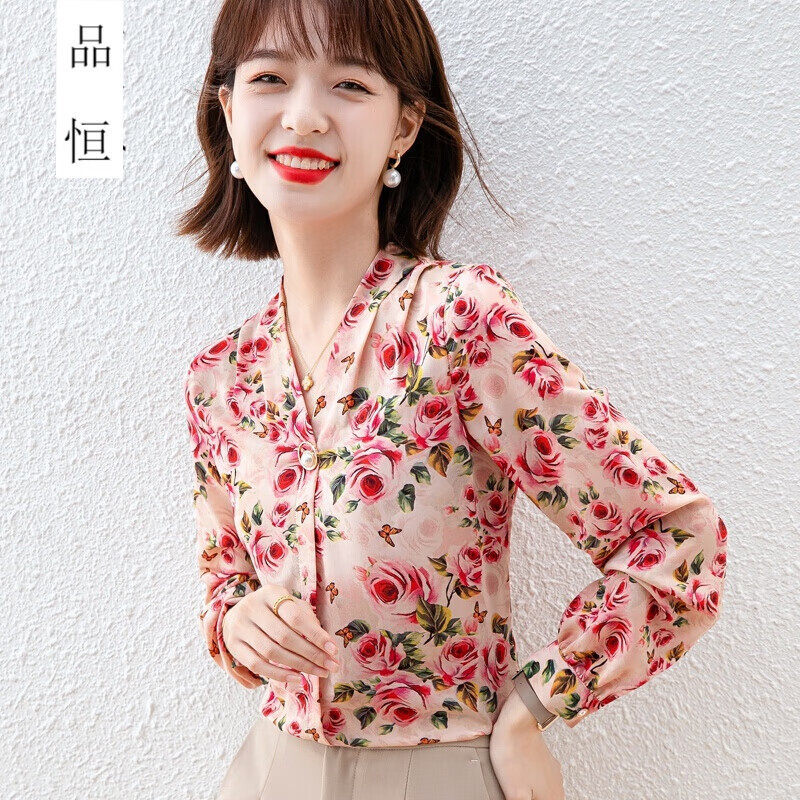 女士小碎花衬衫长袖新款 春秋时尚简约风春装年新款时尚碎花衬衫女士