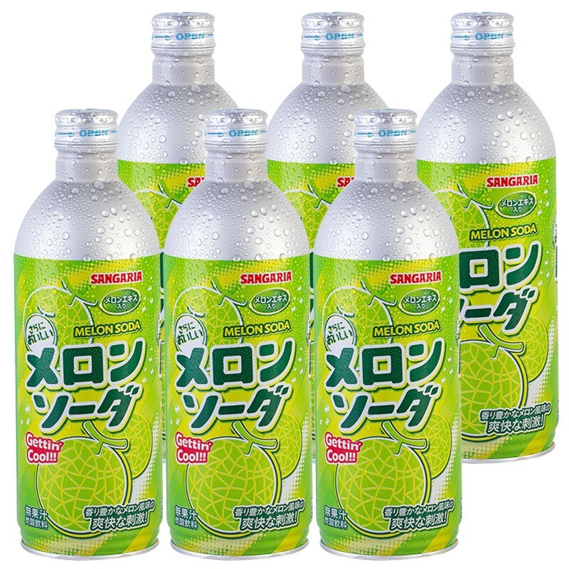 三佳利（Sangaria） 波子汽水 日本进口三佳丽波子饮料铝罐500ml 夏日网红饮品碳酸饮料 三佳丽哈密瓜味*6瓶