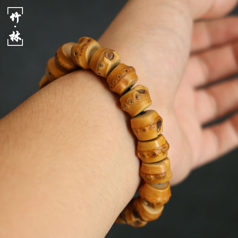 精品天然老竹根竹鞭手串 文玩男女款送礼竹制满钉手链竹珠子配饰 图片