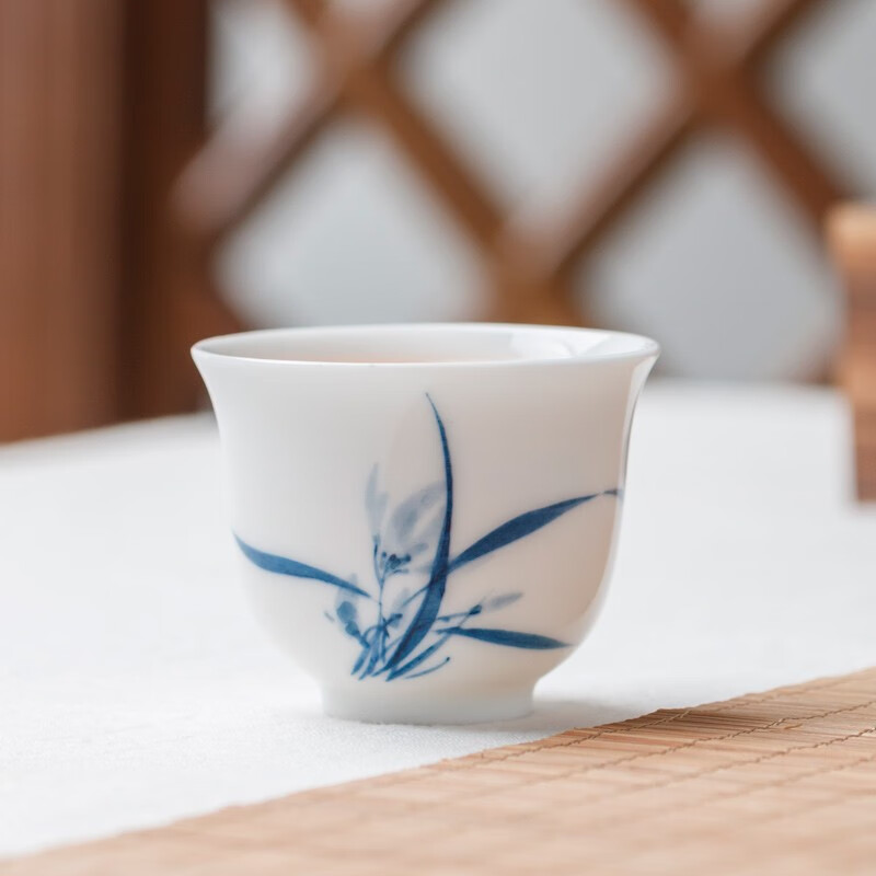 唯古 白瓷功夫茶杯单个小号家用青花瓷手绘陶瓷茶具品茗杯茶碗 兰花（50ml）2个