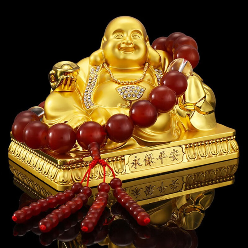 佛像车载车内用元宝卧佛香水座车用品 【全金属大金佛】 红玛瑙转运珠