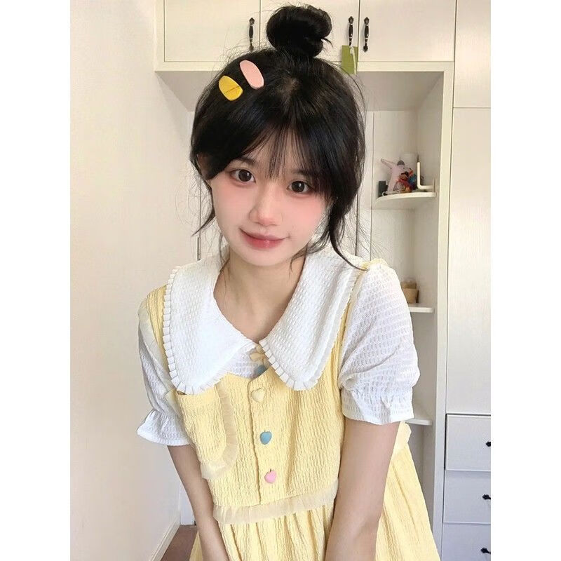 joytsie多巴胺穿搭甜美初恋感彩虹泡泡裙ins夏季新款奶油色可爱风娃娃