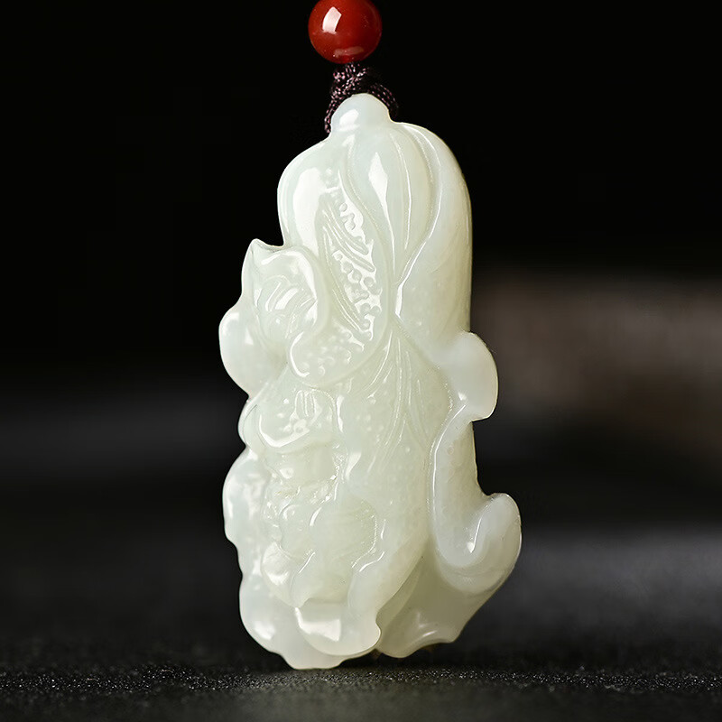菩本 天然新疆和田玉百财挂件白玉白菜聚财项链吊坠情侣款 白玉(立体)