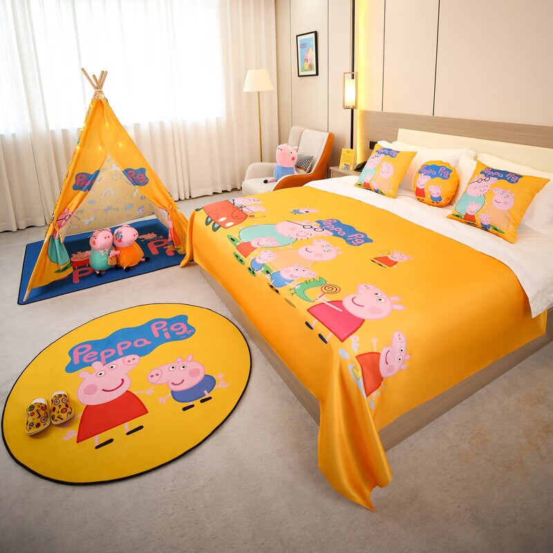 亲子房床盖定制卡通床尾巾宾馆民宿儿童房可爱宝宝房床罩 小猪宝宝 床